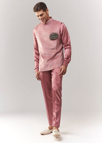 Pink Suede Patch Pocket Bandi Set With Tassels Stones And Beads