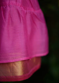 Kalki Girls Pink Tiered Dress In Cotton Silk With Adjustable Red Tie Ups On The Shoulder By Love The World Today