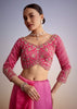Pink Tissue Floral Embroidered Saree With Scallop Border