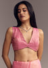 Pink Tissue Saree With Sequins And Floral Border