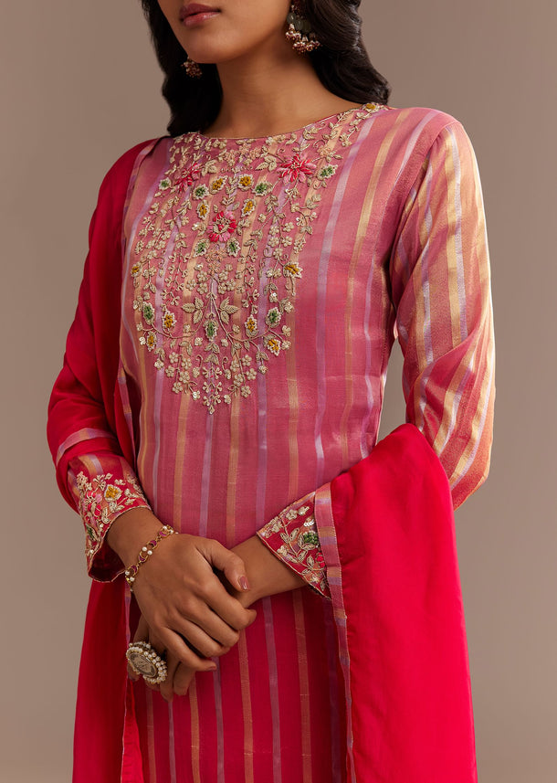 Pink Tissue Zardosi Embroidered Palazzo Set