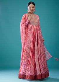 Rouge Pink Silk Anarkali Suit With Embroidery