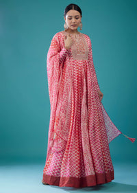 Rouge Pink Silk Anarkali Suit With Embroidery