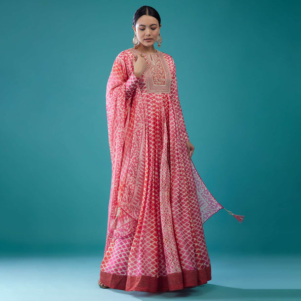 Rouge Pink Silk Anarkali Suit With Embroidery