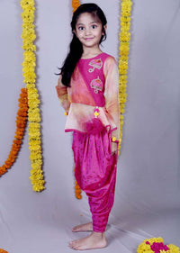 Pink Top With Full Sleeves And Embroidered Butti With Pink Dhoti Online - Kalki Fashion