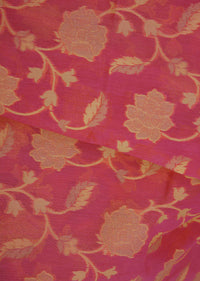 Pink weaved saree in rose motifs