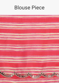 Pink Abstract Printed Muslin Saree