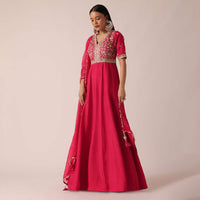 Pink Anarkali And Dupatta With Hand Embroidery