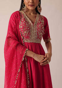 Pink Anarkali And Dupatta With Hand Embroidery