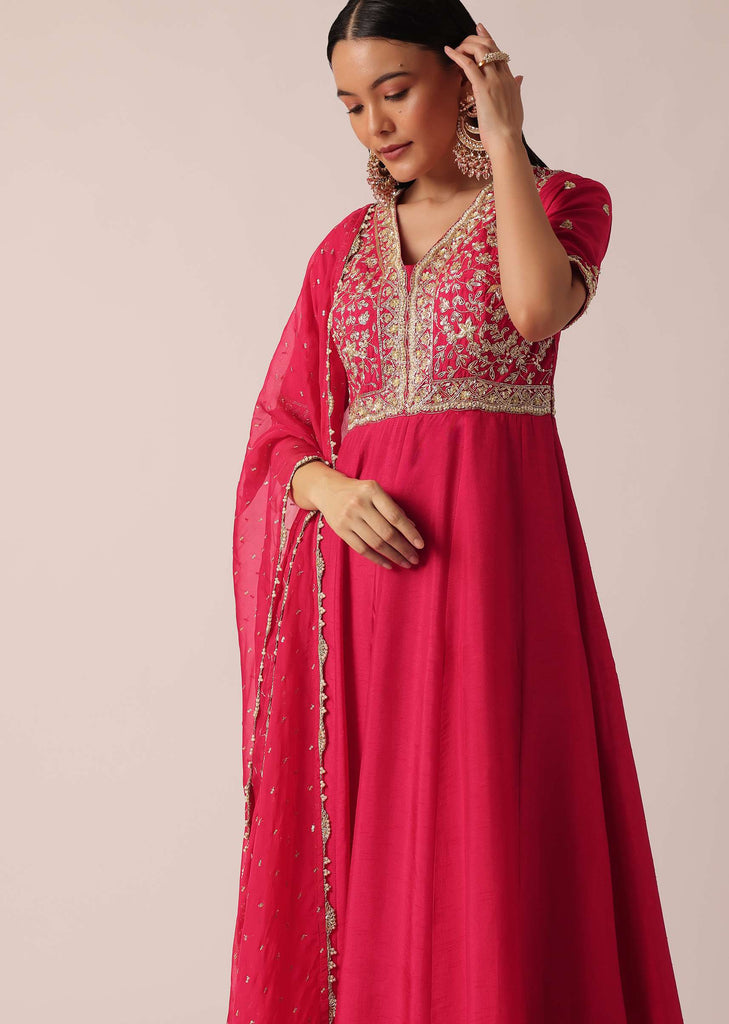 Pink Anarkali And Dupatta With Hand Embroidery