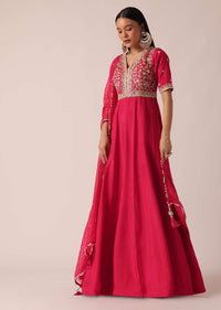 Pink Anarkali And Dupatta With Hand Embroidery