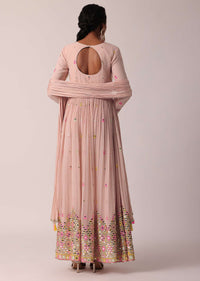 Pink Anarkali Set With Mirror Work Embroidery