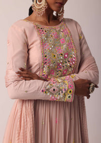 Pink Anarkali Set With Mirror Work Embroidery