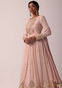 Pink Anarkali Set With Mirror Work Embroidery