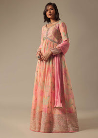 Pink Anarkali Set With Printed Detail