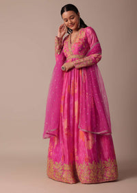 Pink Anarkali With Net Dupatta