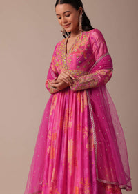 Pink Anarkali With Net Dupatta