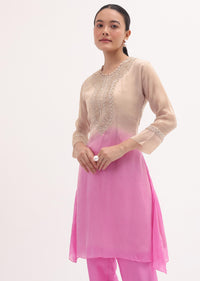 Pink And Beige Embroidered Kurta Pant