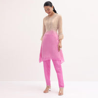 Pink And Beige Embroidered Kurta Pant