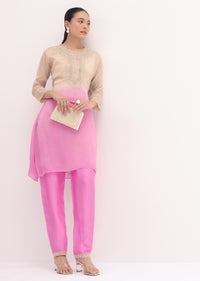 Pink And Beige Embroidered Kurta Pant