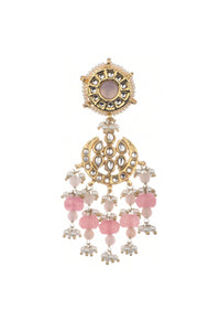 Pink And Gold Kundan Mix Metal Short Necklace Set