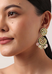 Pink And Green Pendant Necklace Set With Encrusted Kundan