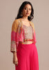 Pink And Orange Bandhani Printed Jacket Palazzo Suit