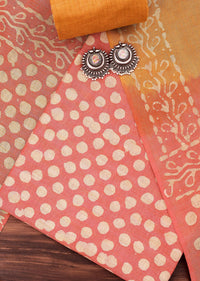 Pink And Orange Batik Printed Unstitched Salwar Suit