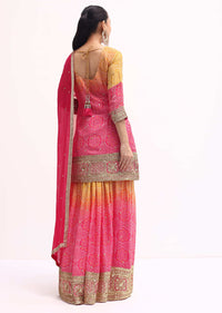 Pink And Orange Embroidered Kurta Palazzo Set