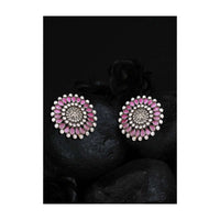 Pink And White Gemstone Studs In Hand Crafted Floral Design  Made In Sterling Silver By Sangeeta Boochra