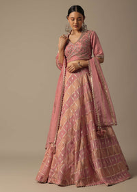 Pink Art Silk Pearl Embellished Lehenga Set