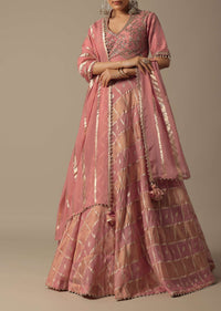 Pink Art Silk Pearl Embellished Lehenga Set