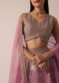 Pink Banarasi Brocade Lehenga Set