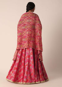 Pink Banarasi Brocade Lehenga Set With Zari Motifs