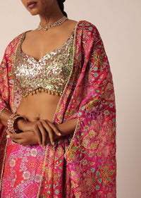 Pink Banarasi Brocade Lehenga Set With Zari Motifs