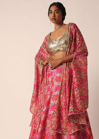 Pink Banarasi Brocade Lehenga Set With Zari Motifs