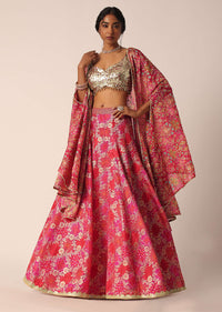Pink Banarasi Brocade Lehenga Set With Zari Motifs