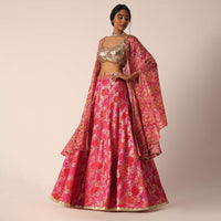 Pink Banarasi Brocade Lehenga Set With Zari Motifs