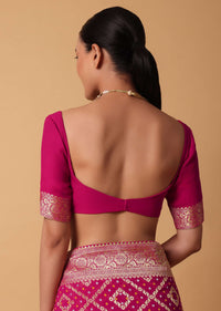 Pink Banarasi Georgette Saree With Bandhani Detail And Unstitched Blouse Piece