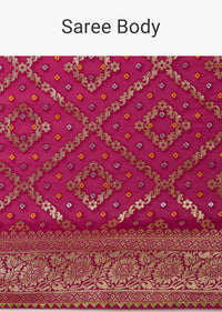 Pink Banarasi Georgette Saree With Bandhani Detail And Unstitched Blouse Piece