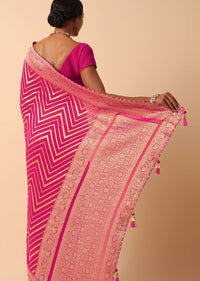 Pink Banarasi Khaddi Saree With Unstitched Blouse Fabric