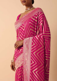 Pink Banarasi Khaddi Saree With Unstitched Blouse Fabric