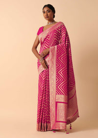 Pink Banarasi Khaddi Saree With Unstitched Blouse Fabric