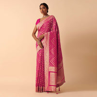 Pink Banarasi Khaddi Saree With Unstitched Blouse Fabric