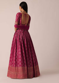 Pink Banarasi Print Brocade Lehenga Set