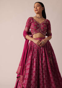 Pink Banarasi Print Brocade Lehenga Set