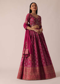 Pink Banarasi Print Brocade Lehenga Set