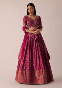 Pink Banarasi Print Brocade Lehenga Set