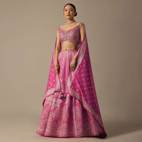 Pink Banarasi Silk Lehenga Set With Gota Patti