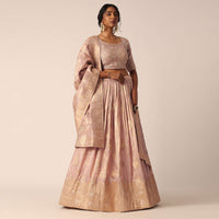 Pink Banarasi Silk Lehenga Set With Sequin Work